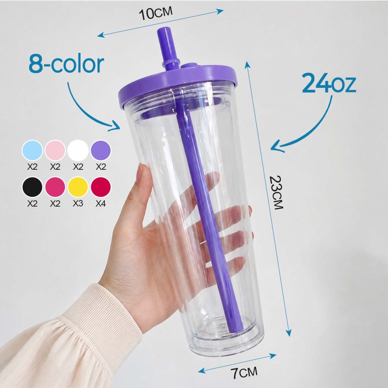 NEW USA Warehouse 24oz Plastic Snow Globe Tumbler with Pre Drilled Hole Bottle Double Walled Plastic Cups with Colorful Tops Free Shipping (20PCS)