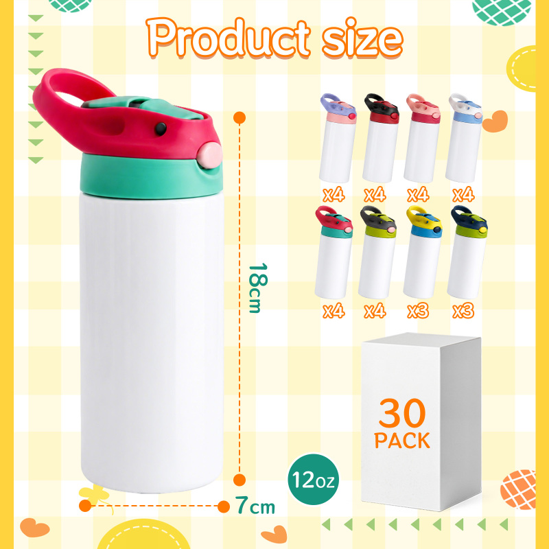 NEW US RTS 12oz/350ml Sublimation Bounce Kids Bottle Stainless Steel Flip Top Kids Cup Tumbler Free Shipping (30PCS)