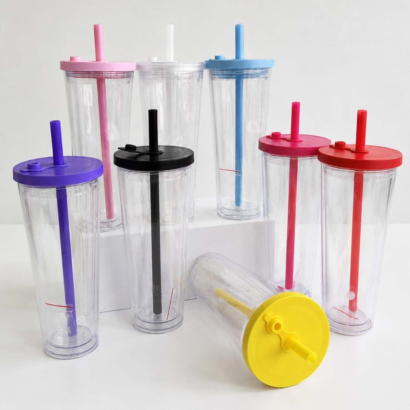 NEW USA Warehouse 24oz Plastic Snow Globe Tumbler with Pre Drilled Hole Bottle Double Walled Plastic Cups with Colorful Tops Free Shipping (20PCS)