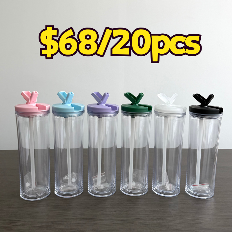 NEW US Warehouse 24oz Acrylic Predrilled Snow Globe Tumbler Plastic Snow Globe Sport Bottle with Leakproof Lid with Hole and Plug(20pcs/40pcs)