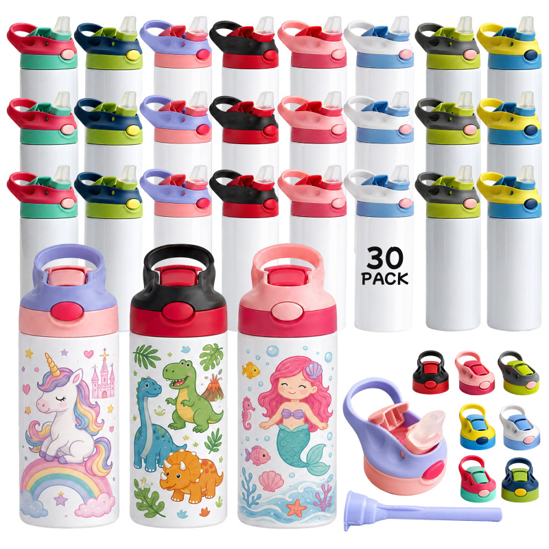 NEW US RTS 12oz/350ml Sublimation Bounce Kids Bottle Stainless Steel Flip Top Kids Cup Tumbler Free Shipping (30PCS)