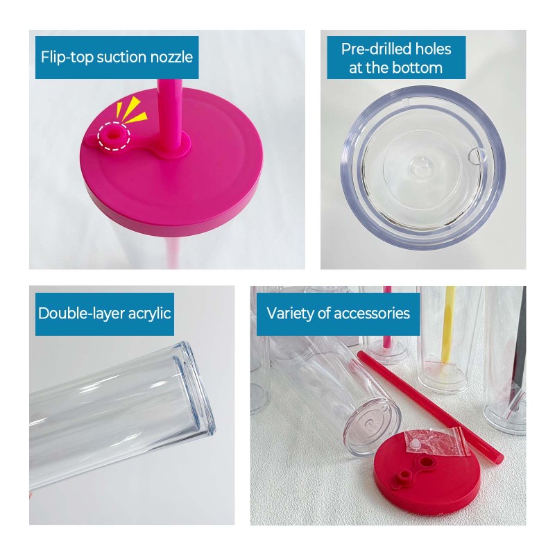 NEW USA Warehouse 24oz Plastic Snow Globe Tumbler with Pre Drilled Hole Bottle Double Walled Plastic Cups with Colorful Tops Free Shipping (20PCS)