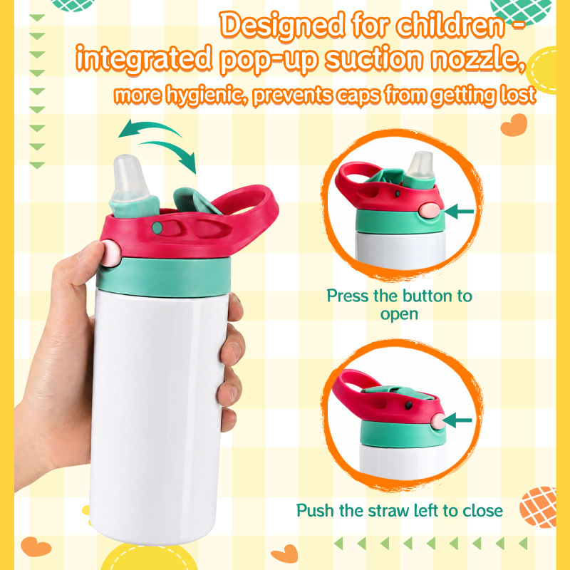 NEW US RTS 12oz/350ml Sublimation Bounce Kids Bottle Stainless Steel Flip Top Kids Cup Tumbler Free Shipping (30PCS)