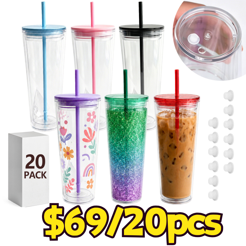 USA Warehouse RTS 24oz Plastic Snow Globe Tumbler with Pre-drilled Hole Acrylic Double Walled Snow Globe Tumbler Bottle Plastic Cups Free Shipping (20PCS)