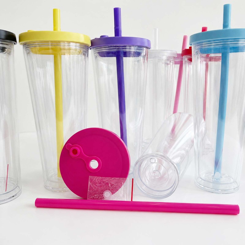 NEW USA Warehouse 24oz Plastic Snow Globe Tumbler with Pre Drilled Hole Bottle Double Walled Plastic Cups with Colorful Tops Free Shipping (20PCS)