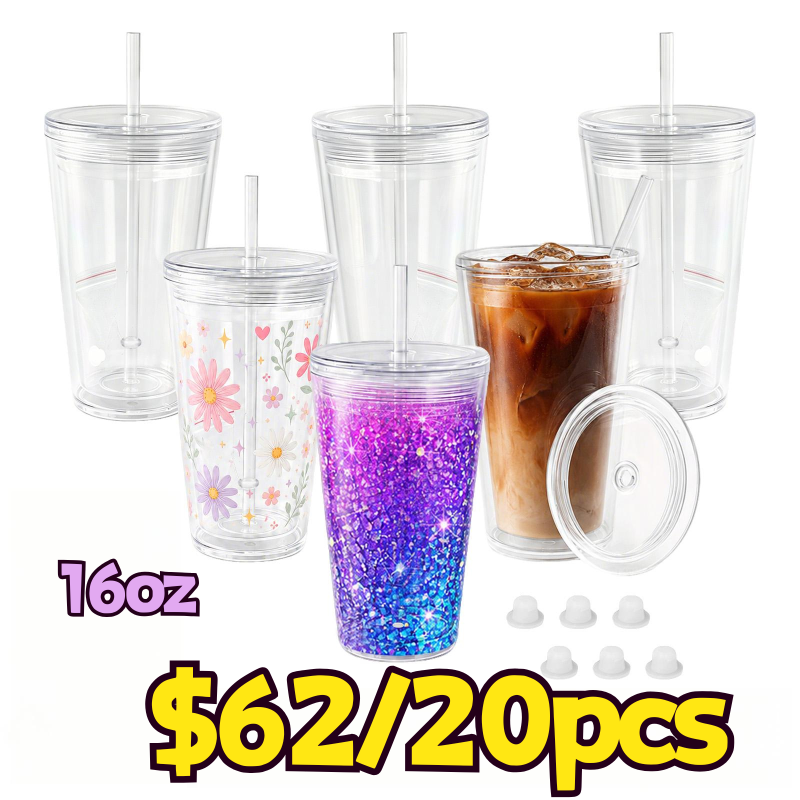 USA Warehouse RTS 16oz/24oz Plastic Snow Globe Tumbler with Pre-drilled Hole Acrylic Plastic Double Walled Cups Free Shipping (pre-drilled and with plugs) (20PCS)