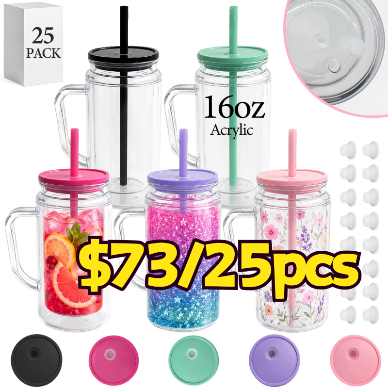 USA Warehouse RTS 16oz / 20oz Acrylic Pre-drilled Snow Globe Tumbler with Handle Plastic Snow Globe Bottle Cup Free Shipping (25pcs/50pcs)