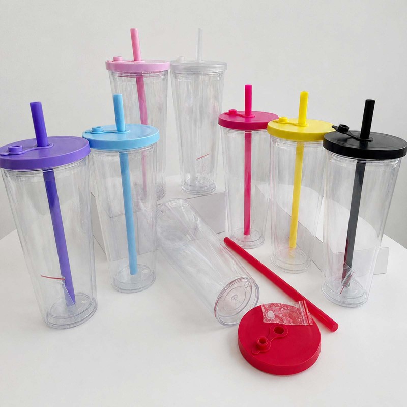 NEW USA Warehouse 24oz Plastic Snow Globe Tumbler with Pre Drilled Hole Bottle Double Walled Plastic Cups with Colorful Tops Free Shipping (20PCS)