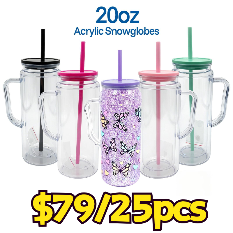 USA Warehouse RTS 16oz / 20oz Acrylic Pre-drilled Snow Globe Tumbler with Handle Plastic Snow Globe Bottle Cup Free Shipping (25pcs/50pcs)