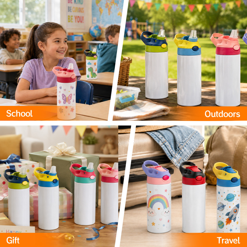 NEW US RTS 12oz/350ml Sublimation Bounce Kids Bottle Stainless Steel Flip Top Kids Cup Tumbler Free Shipping (30PCS)