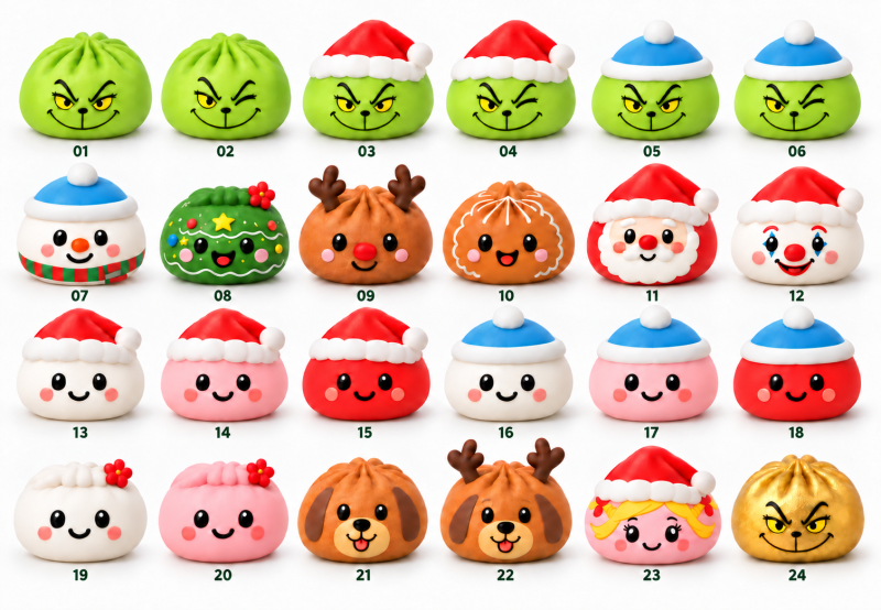 Christmas Advent Calendar Grinch Dumplings Mini Dumplings Squishy Squeeze Toy Gift for Christmas Gifts Free Shipping (12pcs/24pcs)