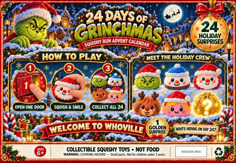 Christmas Advent Calendar Grinch Dumplings Mini Dumplings Squishy Squeeze Toy Gift for Christmas Gifts Free Shipping (12pcs/24pcs)