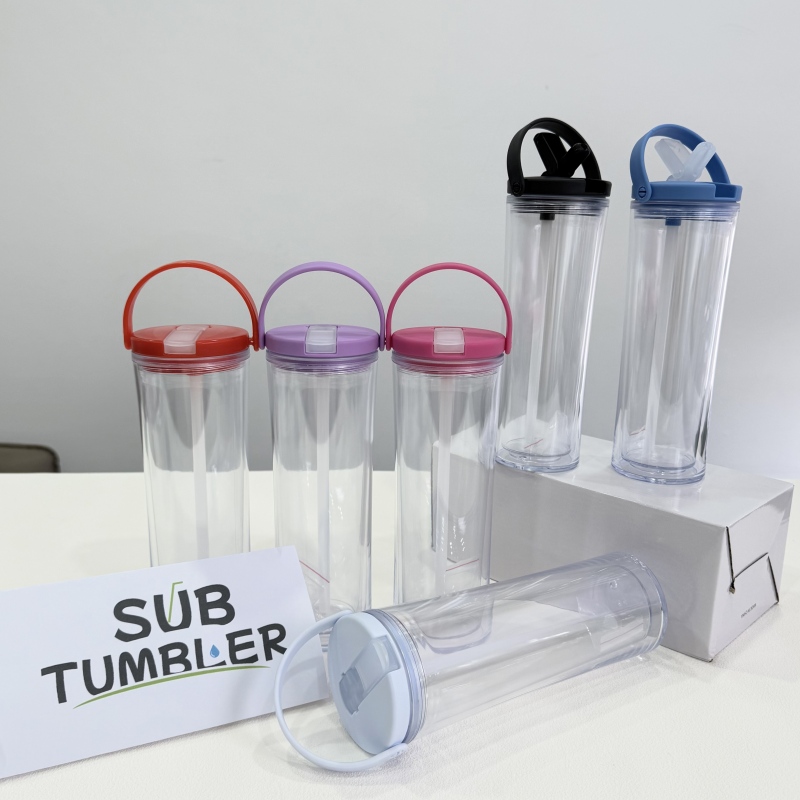 NEW China Warehouse 24oz/700ml Acrylic Snow Globe Sport Tumbler with Handle with Pre-drilled Hole Double Wall Plastic Tumbler with Hole and Plug Free Shipping (25pcs/50pcs)