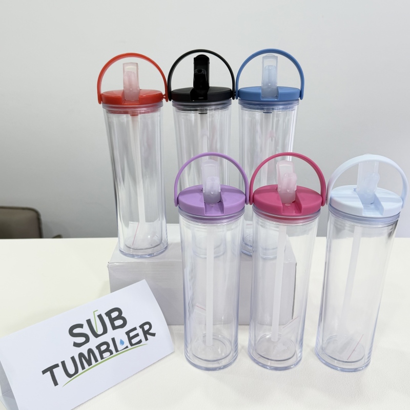 NEW China Warehouse 24oz/700ml Acrylic Snow Globe Sport Tumbler with Handle with Pre-drilled Hole Double Wall Plastic Tumbler with Hole and Plug Free Shipping (25pcs/50pcs)