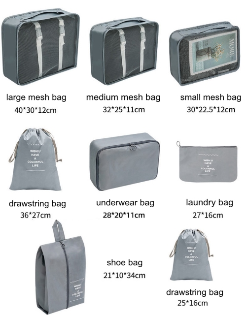 JUSTOP travel luggage bags 8 set packing cube bags for travel