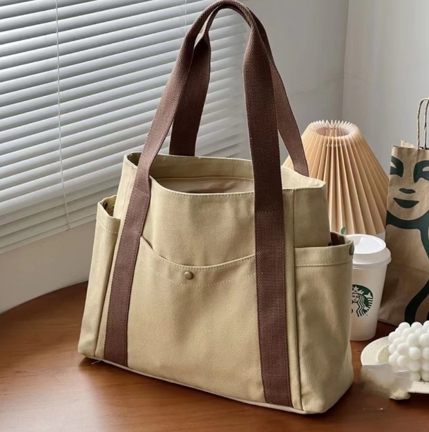 JUSTOP high quality women's tote bags  custom canvas tote bag  tote bags with custom printed logo  with pockets foldable shopping bags