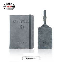 JUSTOP Wholesale Luxury Leather Customized Design Family RFID Holder Passport And Luggage Label Travel Set