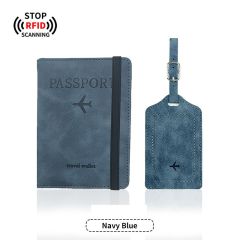 JUSTOP Wholesale Luxury Leather Customized Design Family RFID Holder Passport And Luggage Label Travel Set