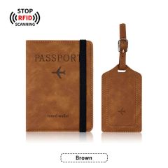 JUSTOP Wholesale Luxury Leather Customized Design Family RFID Holder Passport And Luggage Label Travel Set