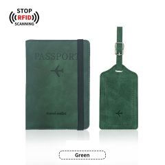 JUSTOP Wholesale Luxury Leather Customized Design Family RFID Holder Passport And Luggage Label Travel Set