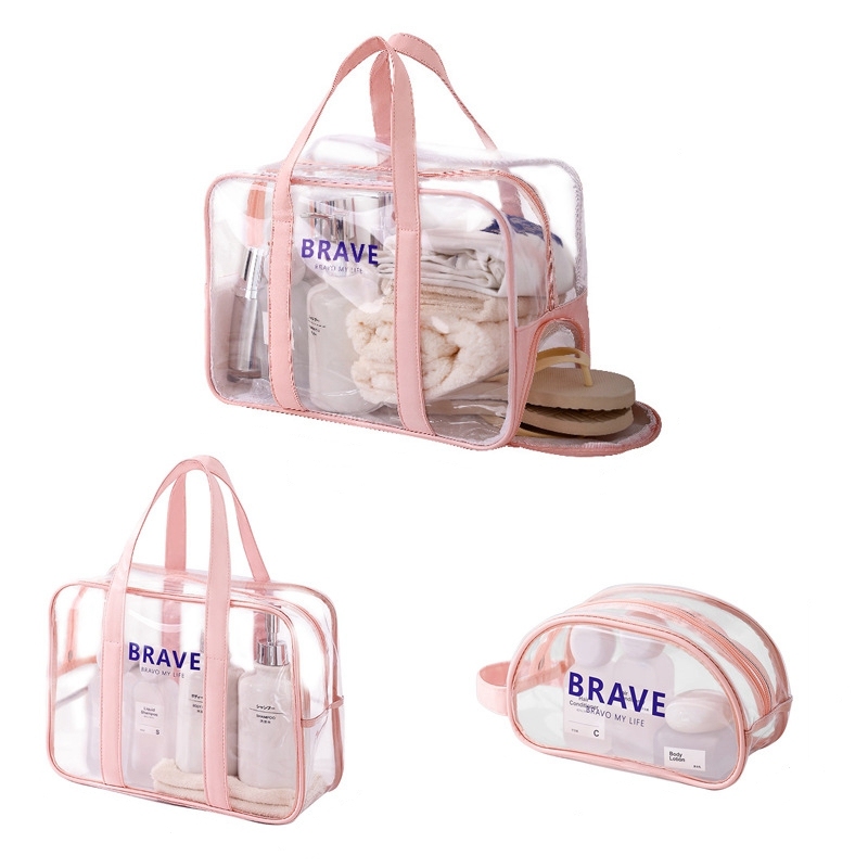 JUSTOP High quality PVC transparent handbags Waterproof visual travel makeup storage tote bag