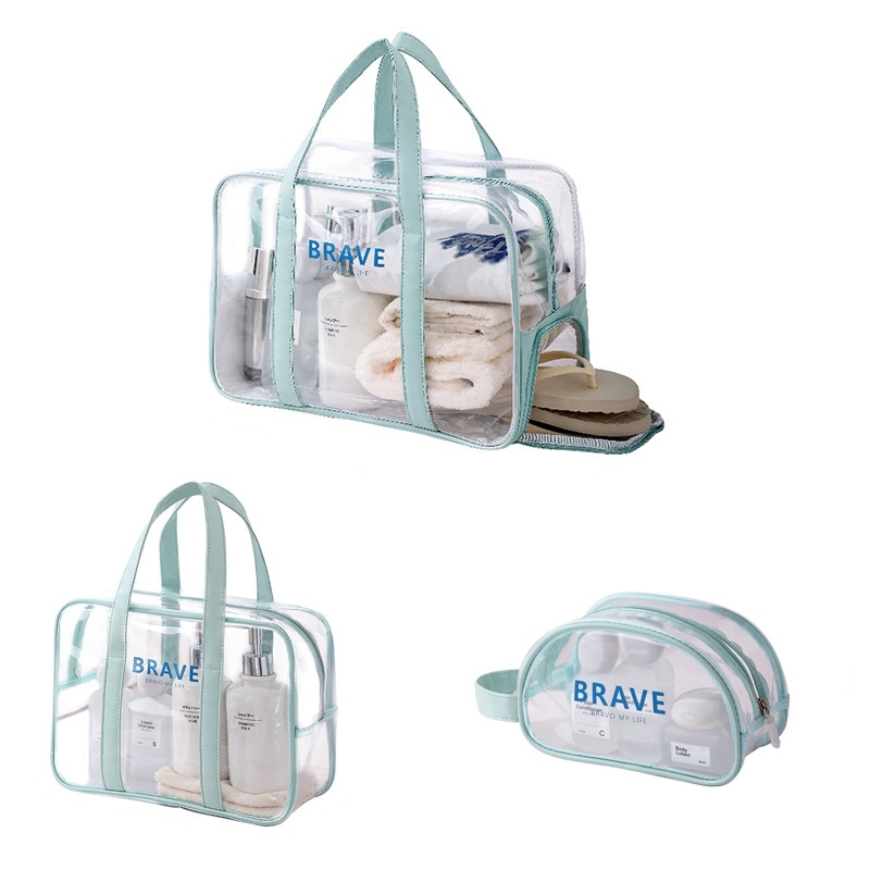 JUSTOP High quality PVC transparent handbags Waterproof visual travel makeup storage tote bag