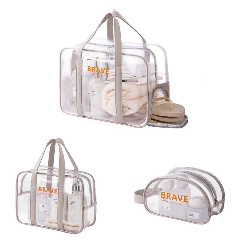 JUSTOP High quality PVC transparent handbags Waterproof visual travel makeup storage tote bag