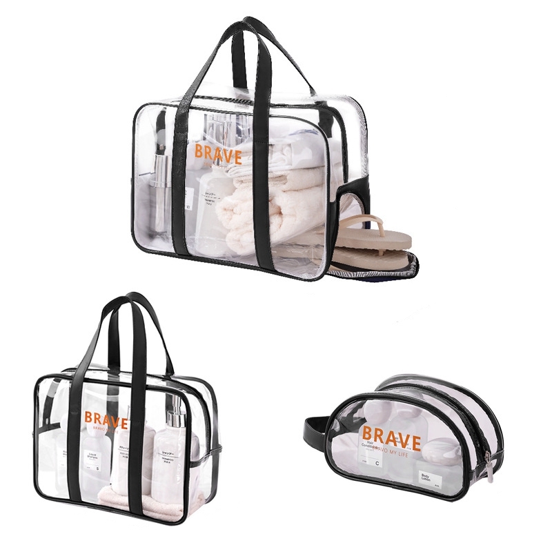 JUSTOP High quality PVC transparent handbags Waterproof visual travel makeup storage tote bag