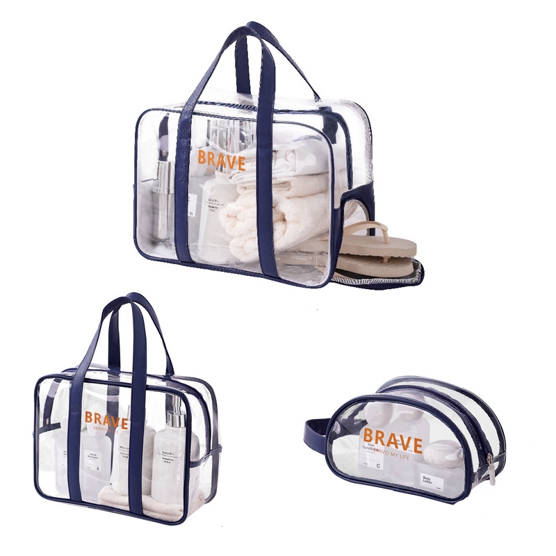 JUSTOP High quality PVC transparent handbags Waterproof visual travel makeup storage tote bag