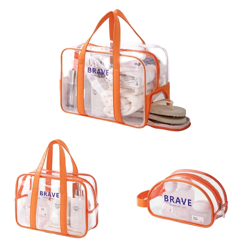 JUSTOP High quality PVC transparent handbags Waterproof visual travel makeup storage tote bag
