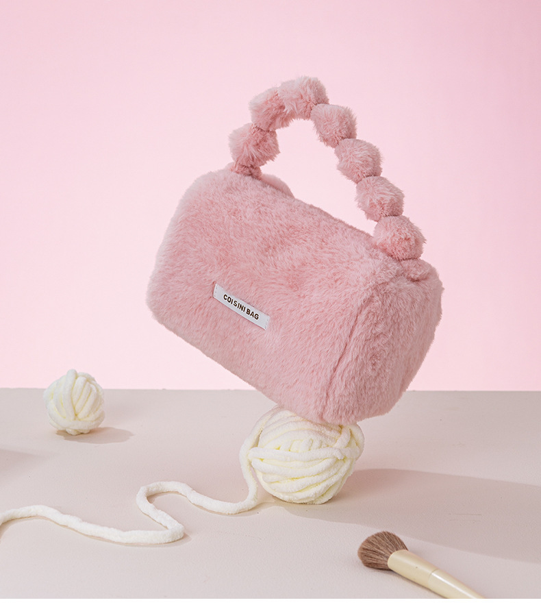 JUSTOP Factory Custom Travel Makeup Bag Plush Pink Makeup Storage Bag Toiletry Bag