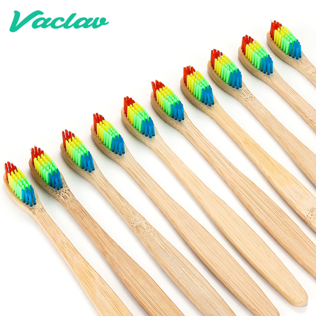 Vaclav 1PC Bamboo Toothbrush Rainbow Bamboo Tooth Brush Fibre Toothbrush Colorful Wood Wooden Toothbrush Soft Bristle Brush Heads