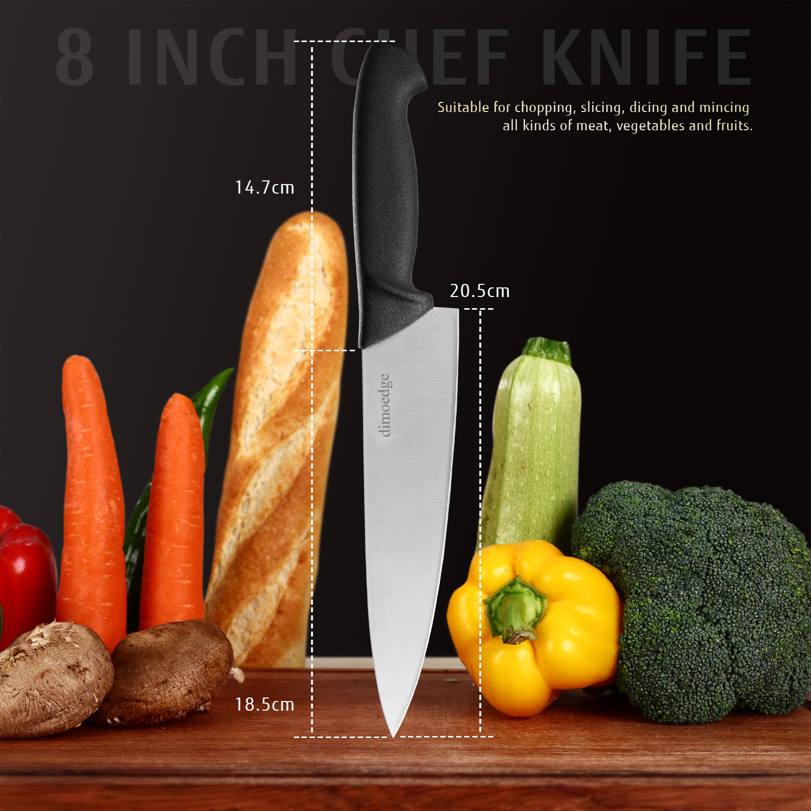 dimoedge 8 inch Chef Knife Professional Ultra Sharp Chefs Knife with Ergonomic Handle(Black)