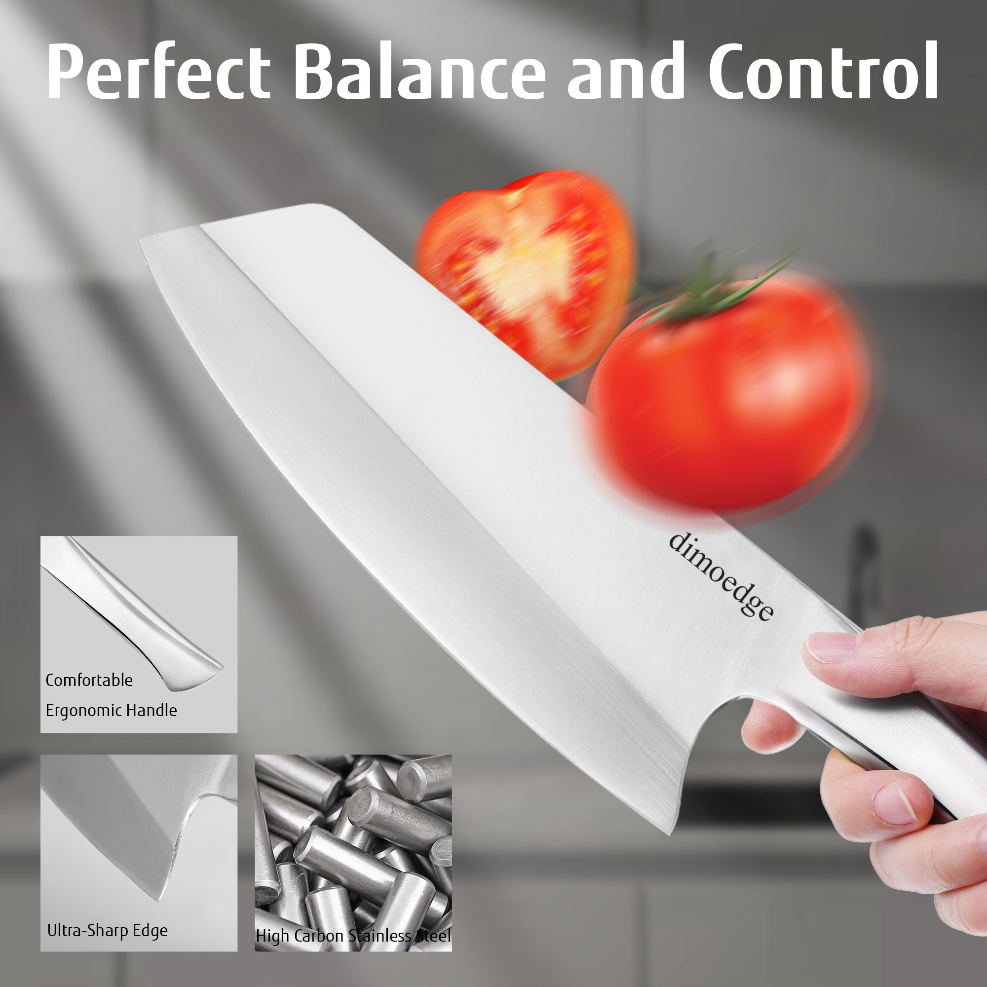 dimoedge Ultra Sharp 3-Piece Kitchen Knife Set, High Carbon Stainless Steel Chef Knife Set, Professional Japanese Knives with Ergonomic Hollow Handle