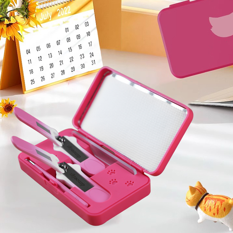 dimoedge Pink 4-Piece Nail Clipper Set – Manicure Kit with Case, Nail Clipper, Cuticle Nipper, File & Ear Pick