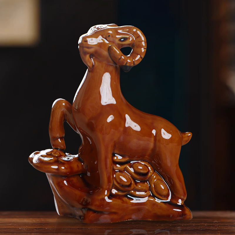 Ceramic Sheep Figurine – 11x4.5x15cm, Earth Yellow Lucky Feng Shui Decor