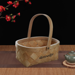 dimoedge Handwoven Bamboo Basket with Handle – 25x18x12cm, Wide Bamboo Strips, Rectangular Storage Organizer