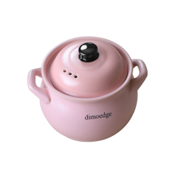 Dimoedge Pink Multi-Functional Ceramic Cooking Pot – With Dual Handles and Ventilated Lid, Perfect for Porridge & Soup