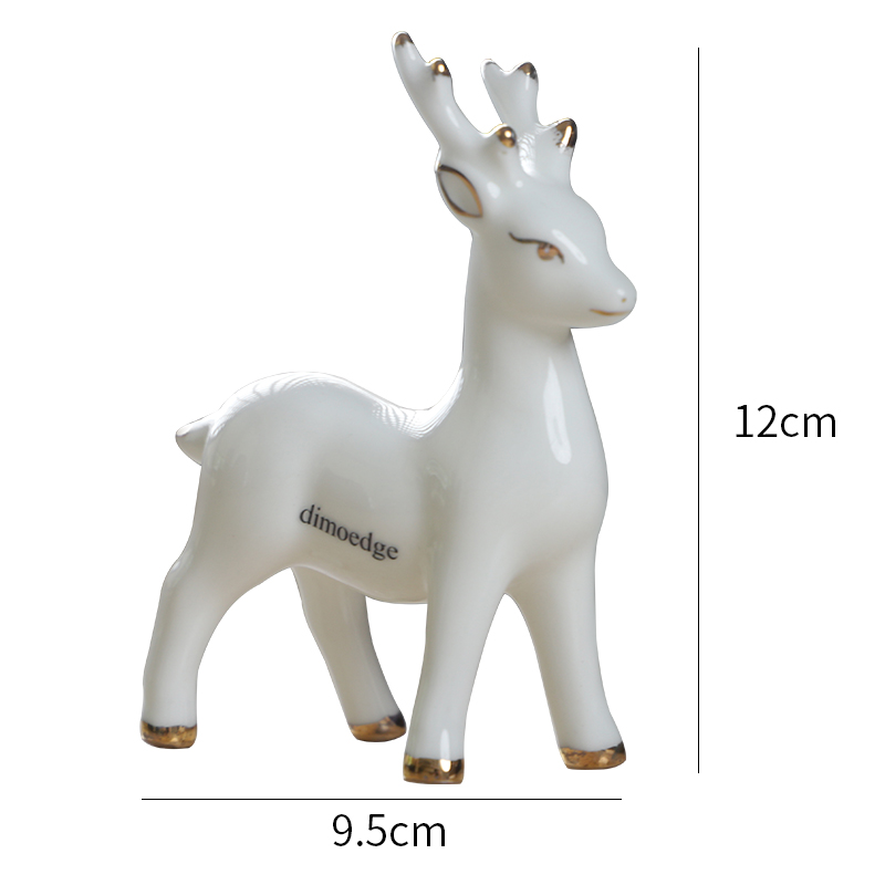 White Ceramic Deer Figurine – 9.5x12cm, Minimalist Home Bar & Desk Decor