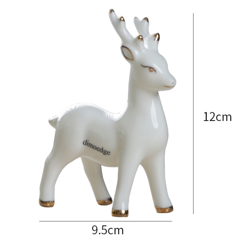 White Ceramic Deer Figurine – 9.5x12cm, Minimalist Home Bar & Desk Decor