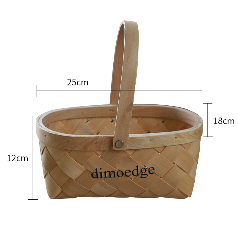 dimoedge Handwoven Bamboo Basket with Handle – 25x18x12cm, Wide Bamboo Strips, Rectangular Storage Organizer
