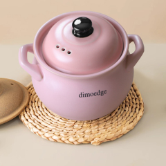 Dimoedge Pink Multi-Functional Ceramic Cooking Pot – With Dual Handles and Ventilated Lid, Perfect for Porridge & Soup