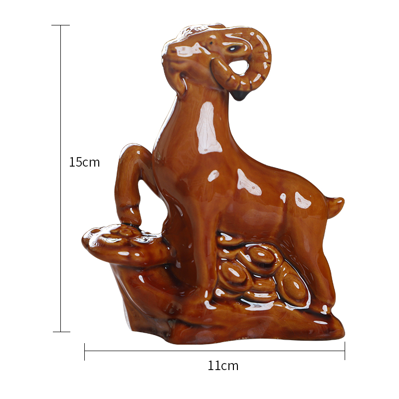 Ceramic Sheep Figurine – 11x4.5x15cm, Earth Yellow Lucky Feng Shui Decor
