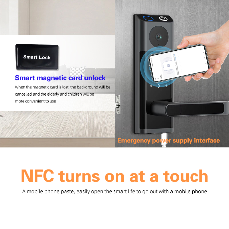 RFTC木门单舌猫眼指纹锁涂鸦WiFi九国语言可视对讲智能锁