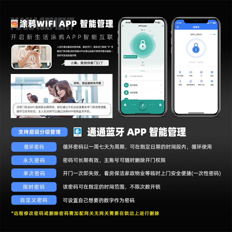 RFTC木门单舌指纹锁免开孔替换球形锁ttlock智能锁涂鸦WiFi支持九国语言