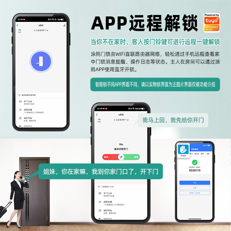 RFTC-涂鸦 / 通通锁 APP 半自动指纹锁 室内木门智能数字密码锁木门锁涂鸦WiFi远程开锁跨境出口室内锁