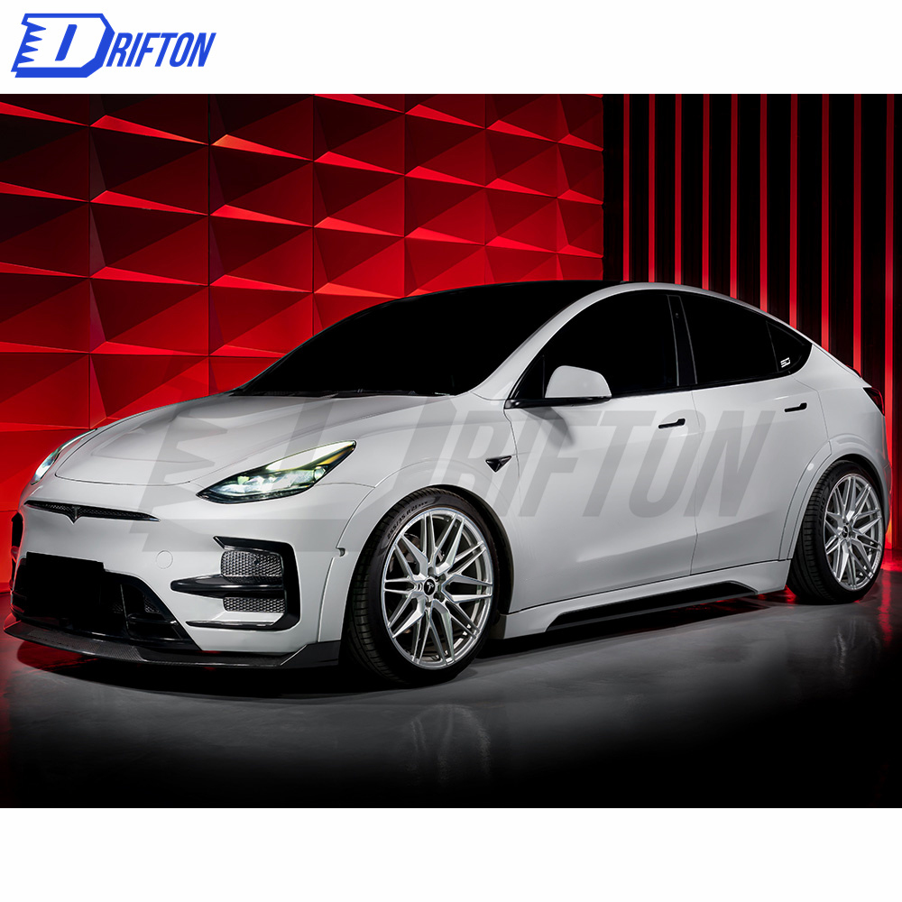 SD Style Dry Carbon Fiber Side Skirt (Add on ) For Tesla Model Y 2020-2021