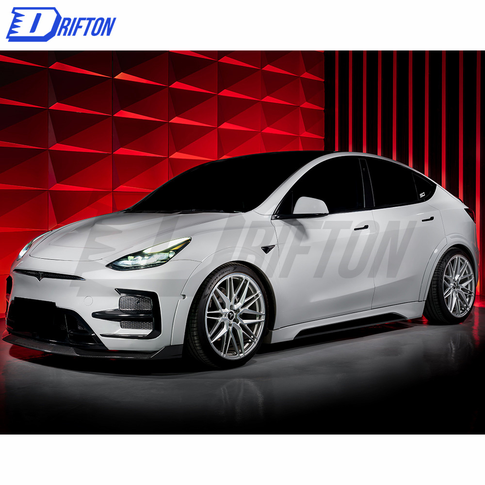 SD Style Dry Carbon Fiber Side Skirt (Add on ) For Tesla Model Y 2020-2021