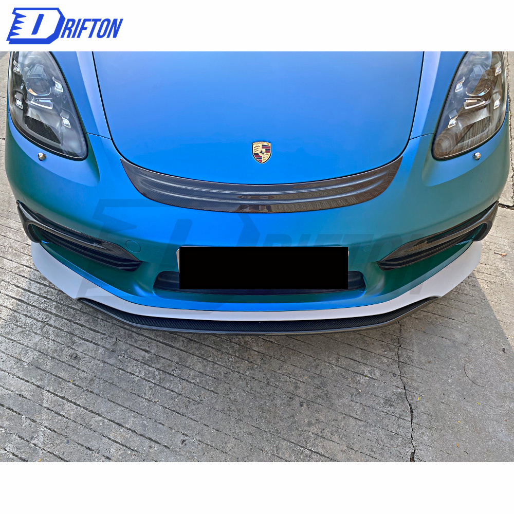 TechArt Style Carbon Fiber (Cfrp) Front Bumper Light Cover For Porsche 718 Cayman Boxster 2016-2020