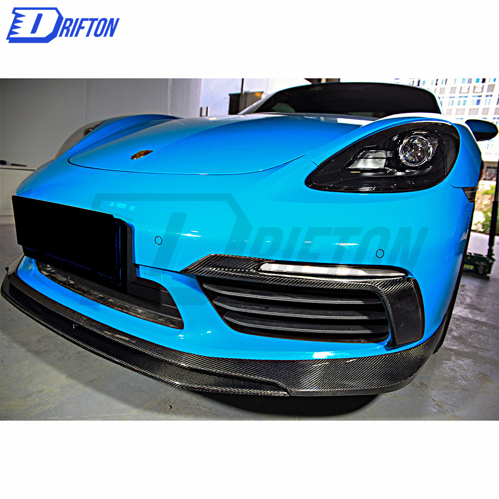 TechArt Style Carbon Fiber (Cfrp) Front Bumper Light Cover For Porsche 718 Cayman Boxster 2016-2020
